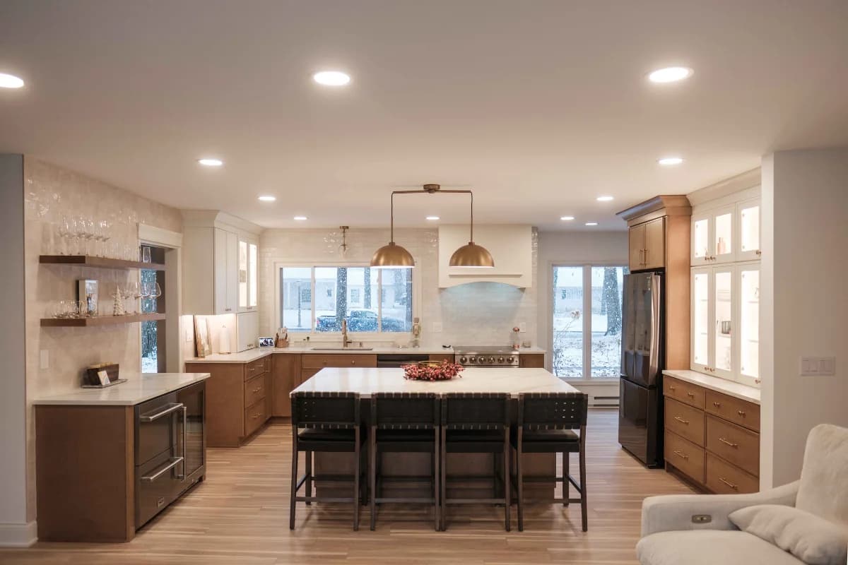 Finished kitchen remodel with open dining space